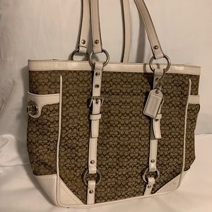 Authentic tan and white Coach shoulder bag